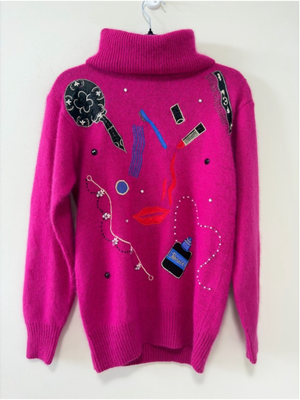Vintage 80s I.B. Diffusion Silk Angora Novelty Sweater Art to Wear Size XS